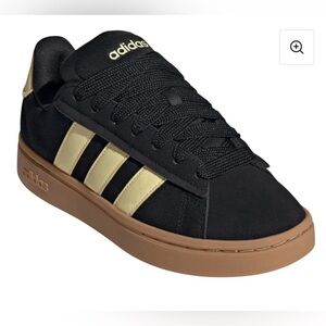 adidas Black Sneakers with Gold Stripes and Gum Sole